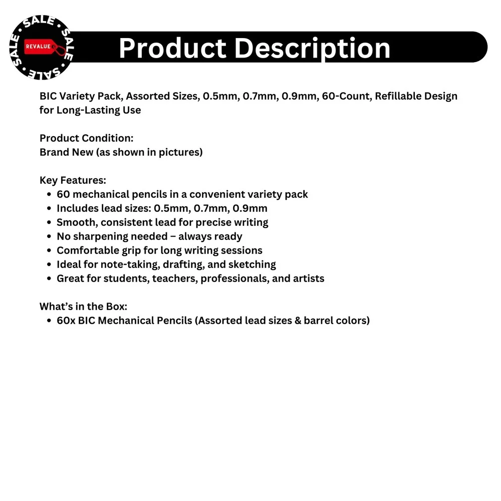 BIC Mechanical Pencil 60ct Variety Pack 0.5mm/0.7mm/0.9mm‎ Office School Supply